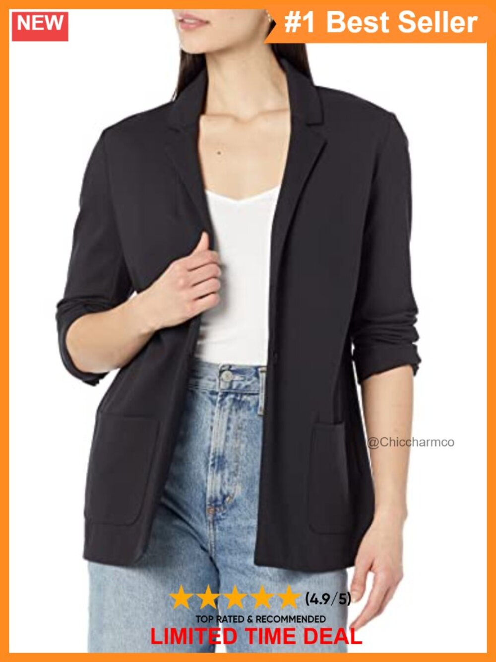 Relaxed Fit Ponte Knit Blazer Long Sleeve Notch Collar